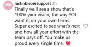 Fans react to Justin's post. (Image via Instagram/@lilbieber)